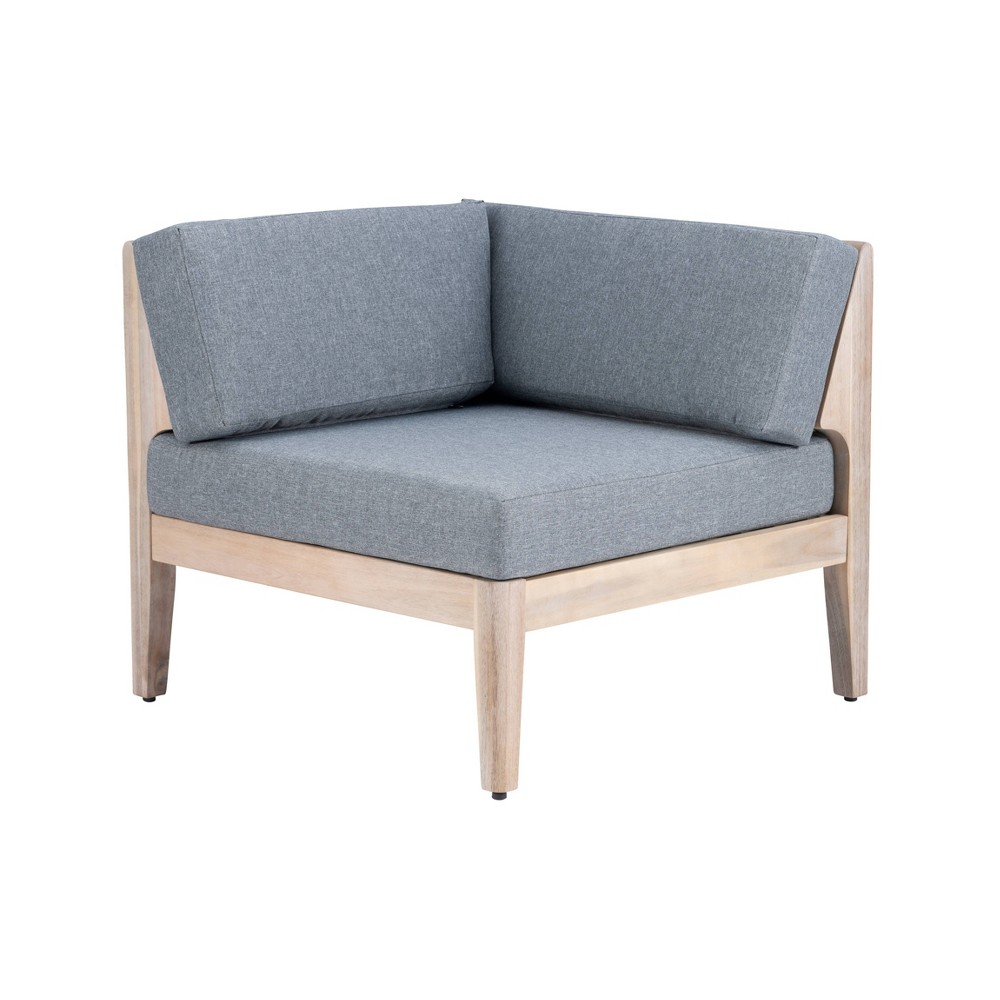 Photos - Garden Furniture Linon Summerlyn Outdoor Acacia Wood Corner Chair with Cushion Natural - : Weather-Resistant Patio Furniture 