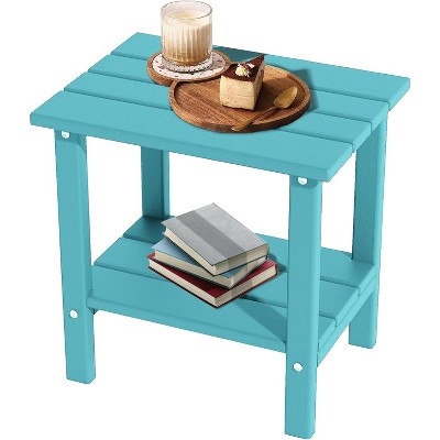 MaseiKar Outdoor Side Table, Weather Resistant HDPE Outdoor Table, 2-Tier Small Patio Tables for Outside or Indoor