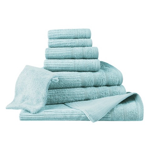 8pc Cotton Bath Towel Set Light Blue