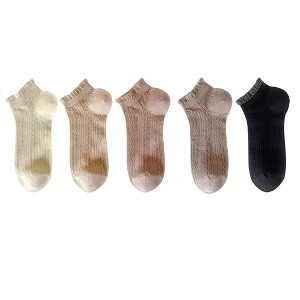 Anna-Kaci 5 Pairs Women's Ruffle Cuff Lace Knit Ankle Socks Breathable Soft Stretch Fabric with Multiple Color Options - 1 of 4