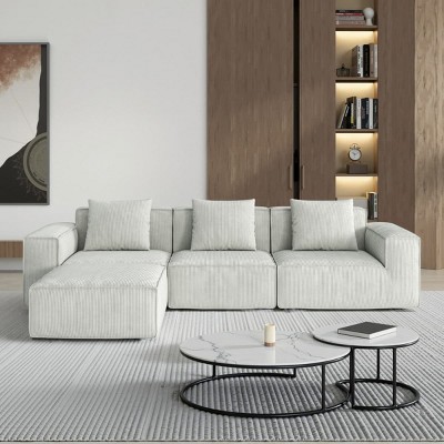118" Modular Sectional Sofa with Ottoman, Convertible Oversized Corduroy Couch with Chaise Lounge for Living Room Comfort and Style-Maison Boucle