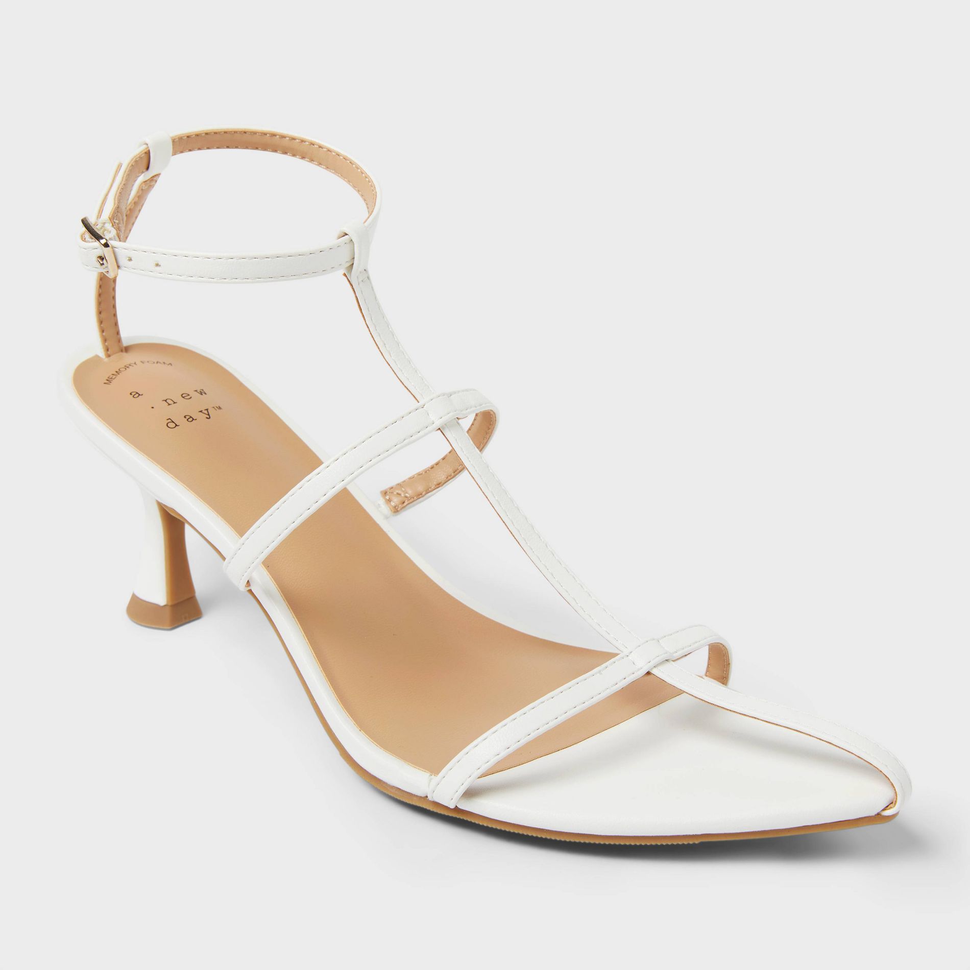 Women's Bliss Strappy Pointed Toe Heels with Memory Foam Insole - A New Day™ White