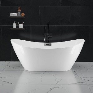 Whizmax Freestanding Bathtub, White Acrylic Streamline Stand Alone Soaking Bath Tubs for Adult with Overflow and Drain in Chrome - 1 of 4