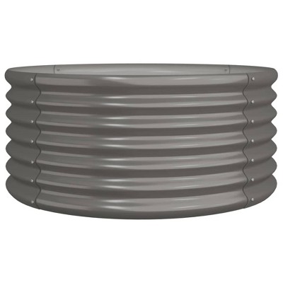vidaXL Garden Planter – Robust Powder-Coated Steel Construction – Gray Round Planter for Outdoor Gardens, Patios, and Balconies– Rust