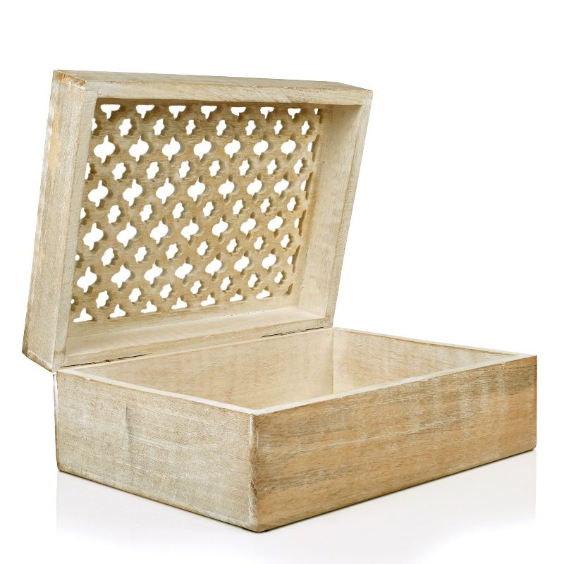 Mela Artisans Wood Keepsake Box with Hinged Lid in Trellis Design White- Extra Large, 2 of 7