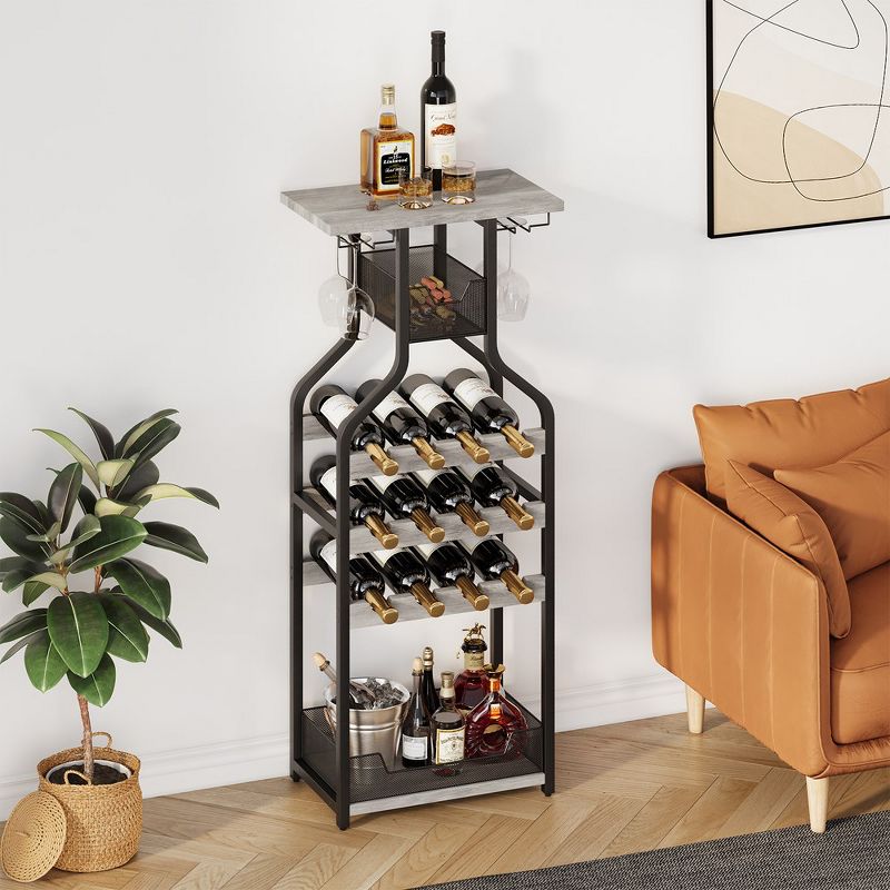 Whizmax Metal Wine Rack Wine Bottle Holders Stands Freestanding Floor, Wine Storage Organizer for Bar Kitchen Dining Living Room, Small Spaces, Grey, 3 of 10