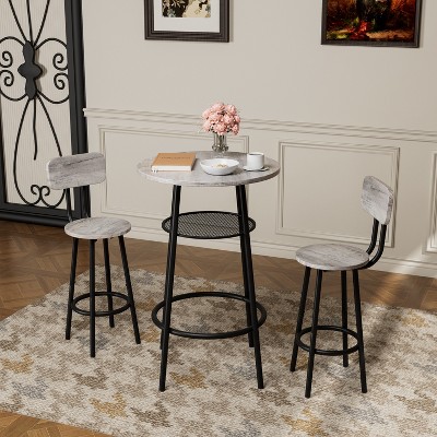 Vynxaria 3-Piece Counter Height Dining Set 24"×35.5" Table and 2 Foldable Stools, MDF/Steel Frame, Wood Grain/Black, Easy Assembly