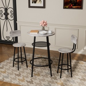Vynxaria 3-Piece Counter Height Dining Set 24"×35.5" Table and 2 Foldable Stools, MDF/Steel Frame, Wood Grain/Black, Easy Assembly - 1 of 4