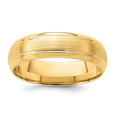 Black Bow Jewelry 6mm 14K Yellow Gold Domed Brushed Grooved Edge Comfort Fit Band