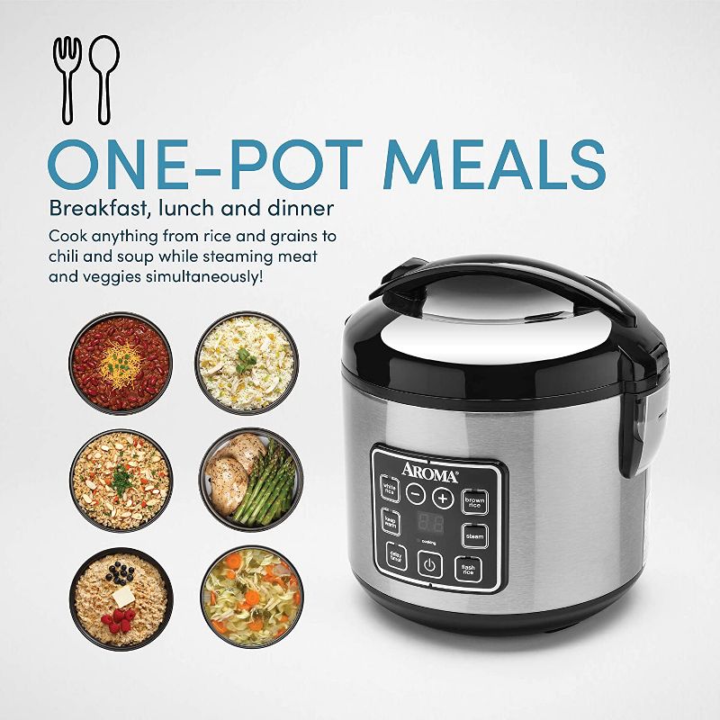 Aroma 64 Ounces Digital Cool-Touch Rice Cooker and Food Steamer, Stainless Refurbished, 2 of 5