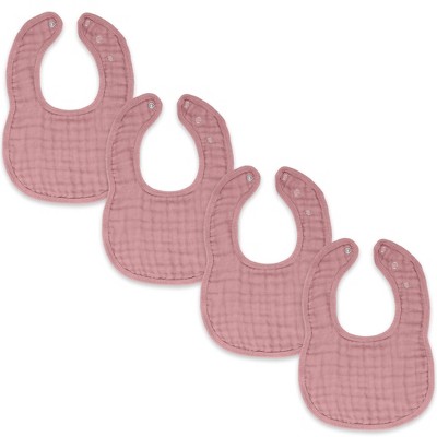 Muslin Cotton Baby Bibs, 4 Pack, Adjustable Size with Easy Snaps, Soft and Super Absorbent, Washable and Reusable By Comfy Cubs