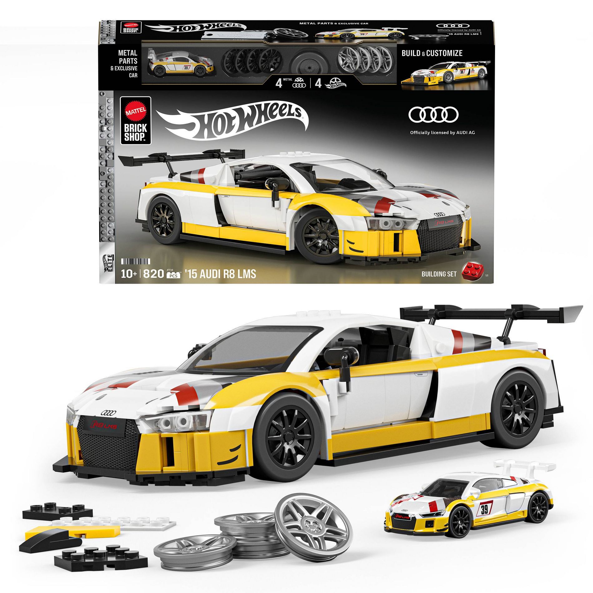 Mattel Brick Shop Hot Wheels ‘15 Audi R8 LMS Building Toy Kit 820pc for Collectors