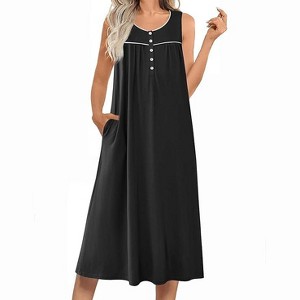 Ekouaer Nightgowns for Women Long Sleeveless Night Gowns Ladies Soft Nightdress Victorian Sleepwear with Pockets Black S