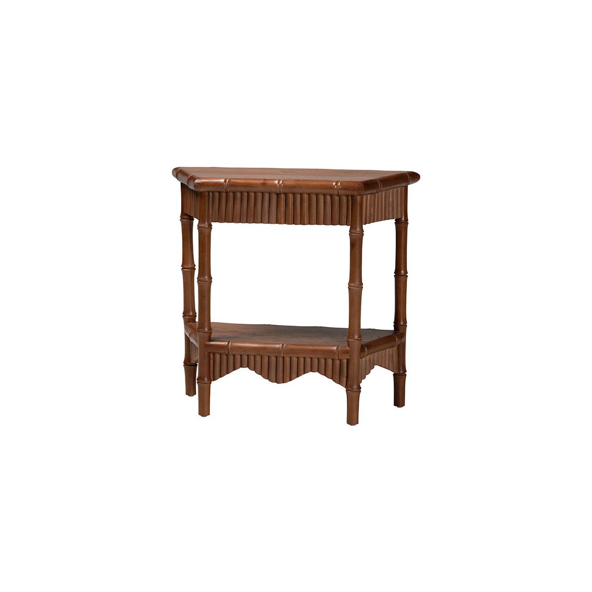 bali & pari,Alessa Mahogany Wood Console Table with Bamboo Motif, 2-Tier, 32 in.