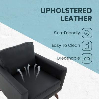 Modern Black Faux Leather Accent Chair with Metal Frame