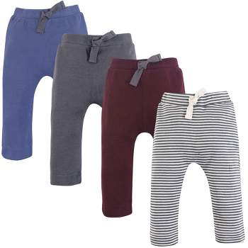Touched by Nature Baby and Toddler Boy Organic Cotton Pants 4pk, Charcoal Burgundy