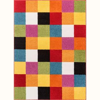 Well Woven Modern Squares Multi Geometric Bright Kids Room Area Rug