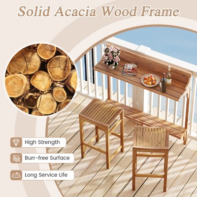 Acacia Wood 3-Piece Balcony Bar Table Set with Footrest