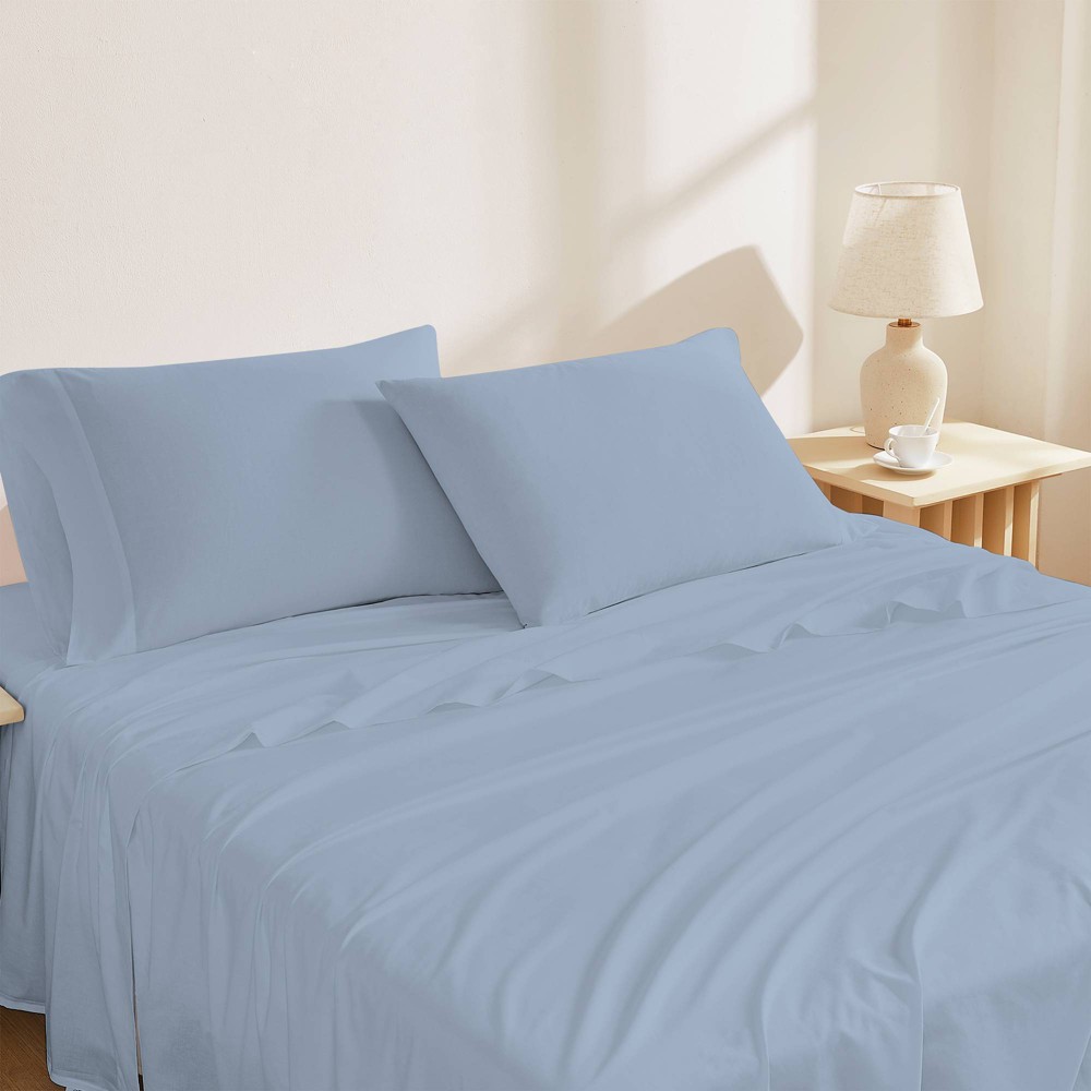 Photos - Bed Linen Purity Home Full Organic Cotton Deep Pocket Percale Sheet Set Light Blue