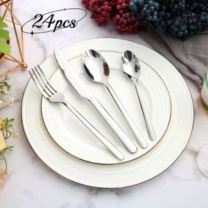 DOMETOUR 24 Pcs Stainless Steel Flatware Cutlery Set, Silverware Set Service for 6 People, Includes Forks Spoons Steak Knives - 1 of 4