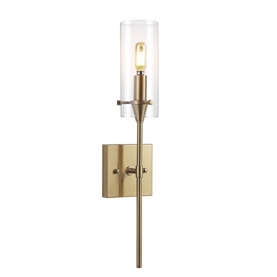 4.5" LED 1-Light Cato Iron/Glass Sconce Brass/Gold/Clear - JONATHAN Y