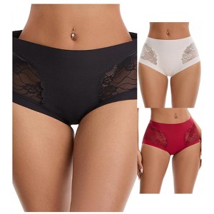INSPIRE CHIC 3 Packs Women's High Waisted Lace Breathable Full Coverage Tummy Control Briefs Panties - 1 of 4