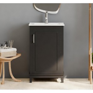 20" Modern Bathroom Vanity Cabinet with Ceramic Basin, Compact Sink Cabinet with 1 Soft-Close Door and Ample Storage, Vanity for Small Bathrooms - 1 of 4
