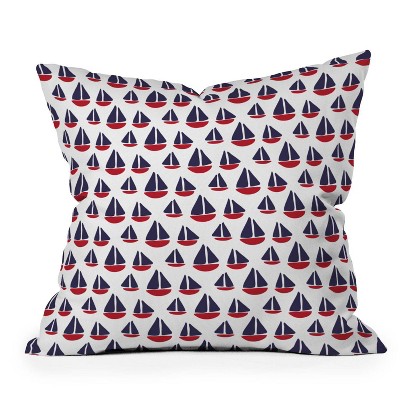 16"x16" Zoe Wodarz Little Boats Square Throw Pillow Red/Blue - Deny Designs