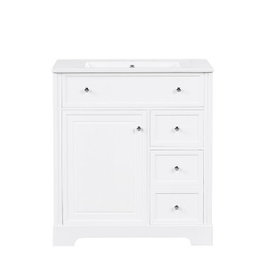 Vynxaria 30" White Bathroom Vanities Vanity Console with Door Dual Drawers & Built-In Door Rack 32.5"H - 1 of 4