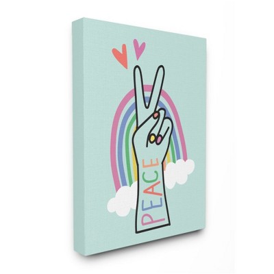 Stupell Industries Peace Love Rainbow Playful Turquoise Hand Sign