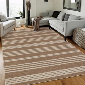 Washable Modern Stripe Accent Rug, Non Slip Non Shedding Carpet, Foldable Low Pile Mat for Laundry Bedside Bedroom Living Room - 1 of 4