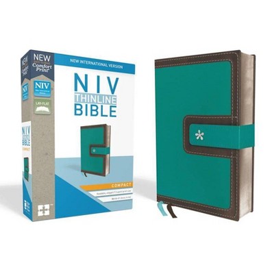 NIV, Thinline Bible, Compact, Imitation Leather, Blue/Brown, Red Letter Edition - by  Zondervan (Leather Bound)