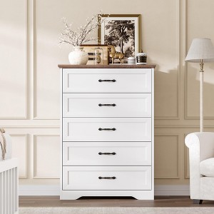 5 Drawers Dresser for Bedroom,Chest of Drawers with Wide Metal Handle,Farmhouse Modern Wooden Tall Dresser - 1 of 4
