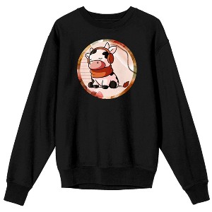 Lofi Girl Chilled Cow Plush Adult Black Crew Neck Long Sleeve Sweatshirt - 1 of 4