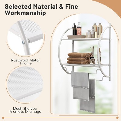 White Metal Wall-Mounted 2-Tier Bathroom Shelf with Towel Bars