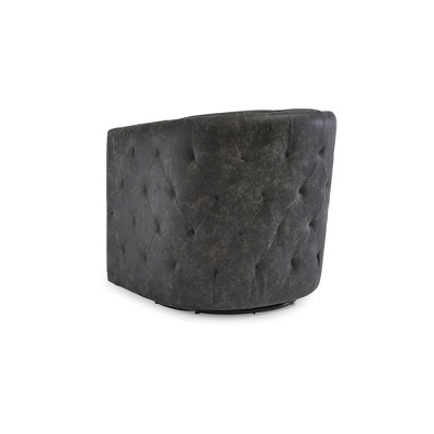 Distressed Black Faux Leather Barrel Swivel Chair