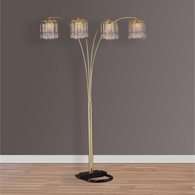 1pc Modern Classic Luxury Sleek Multi-head Floor Arc Lamp Half Moon Radiant Crystal-encrusted Sleek Metallic Stems Living Room Gold Arc Lamp