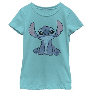 Girl's Lilo & Stitch Distressed and Fluffy Stitch Ears T-Shirt - 1 of 4