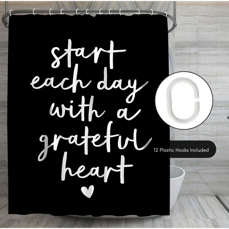 Americanflat 71" x 74" Shower Curtain, Start Each Day With A Grateful Heart Black by Motivated Type, 6 of 9