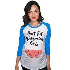 Maternity Raglan Don’t Eat Watermelon Seeds Funny Pregnancy Baseball Tee - Crazy Dog Maternity Raglan - 1 of 4