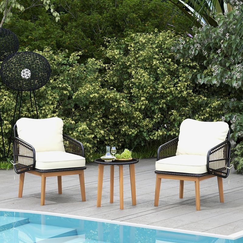 Tangkula 3 Piece Patio Chair Set Wicker Chair & Side Table Set w/ Soft Cushions & Tempered Glass Tabletop, 3 of 10