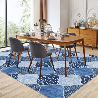 Garvee Moroccan Area Rug for Living Room, Washable Ultra-Thin Soft Large Rug (Blue)