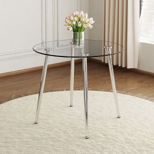 NicBex Round Dining Table Kitchen Table with Glass Top Metal Legs for Living Room, Dining Room, Silver - 1 of 4