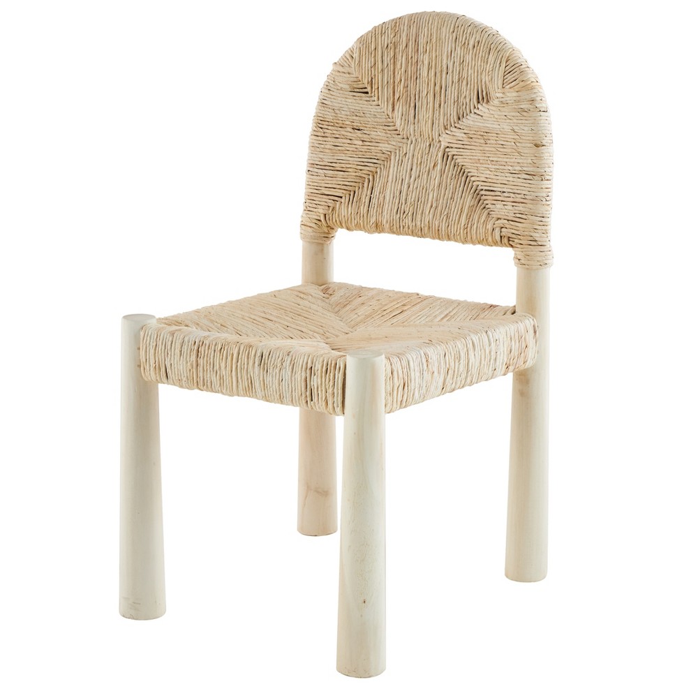 Wood Handmade Art Deco Kitchen Dining Chair with Woven Banana Leaf Seat Set of 2 Cream - Olivia & May