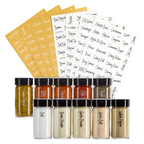 Talented Kitchen 24 Glass 6 oz Spice Jars with Lids and Labels, Sift/Pour, Course Shakers, Clear and Chalkboard Style Stickers