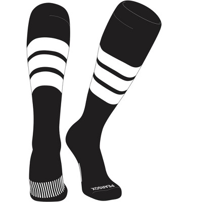 PEAR SOX Striped OTC Baseball, Softball, Football Socks (C) Black, White (L)