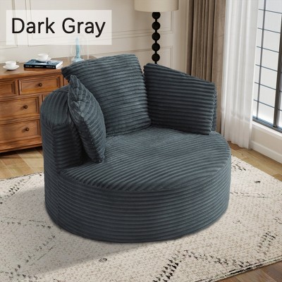 Hrinhom 48.8"W Compressible Round Chair, with Pillows, Corduroy