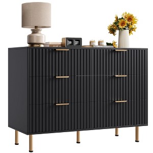 ODK Fluted 6 Drawer Wide Dresser, Modern Chest with Spacious Deep Drawers, Wooden Organizer Ideal for Living Room, Hallway, or Kids Room - 1 of 4