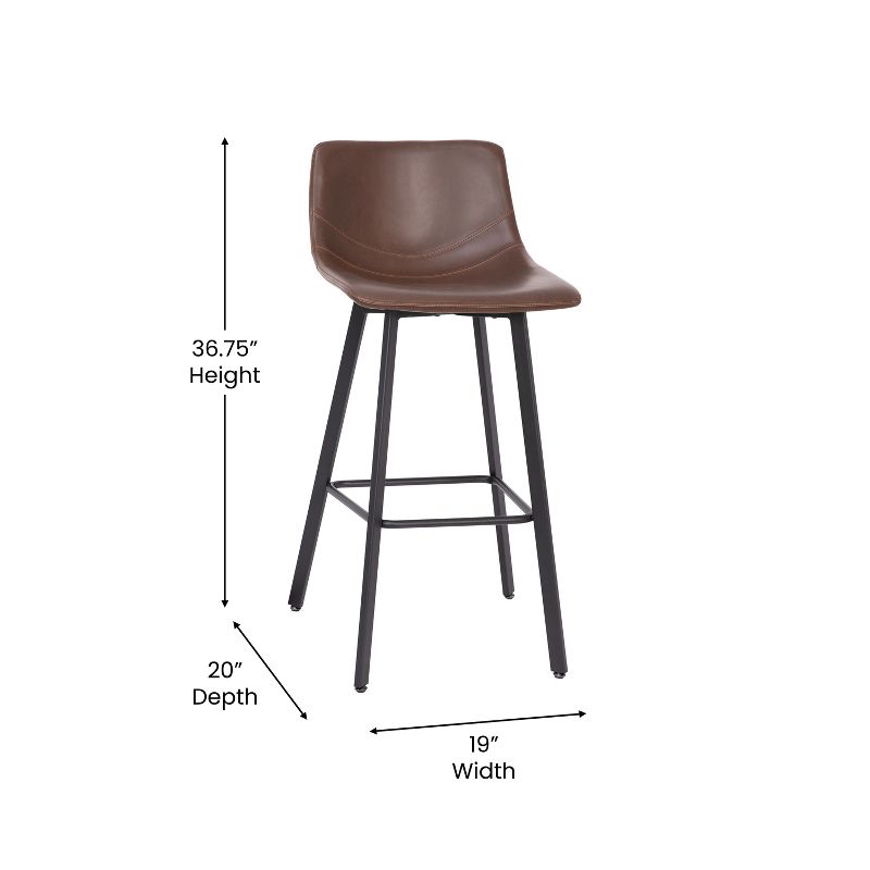 Merrick Lane Set of 2 Modern Upholstered Stools with Contoured, Low Back Bucket Seats and Iron Frames, 5 of 10