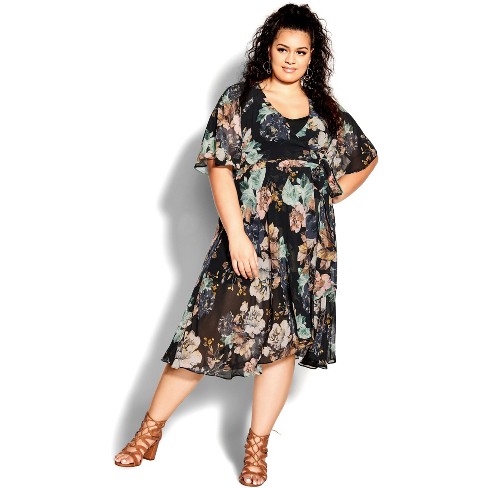 City Chic Women's Plus Size Plus Love Affair Flutter Sleeves Cocktail Dress  Black 20